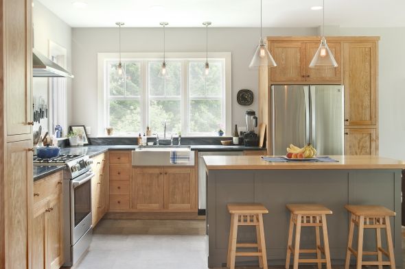 Bright modern kitchen after remodeling in Central vermont