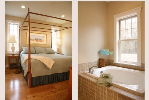 split image of bedroom and bedroom after central vermont home remodeling project by allied contractors