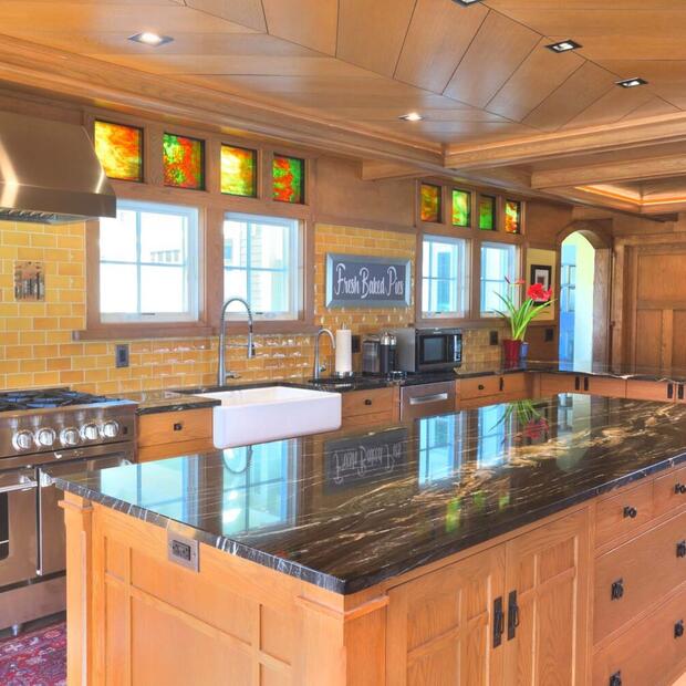 large kitchen with artistic details