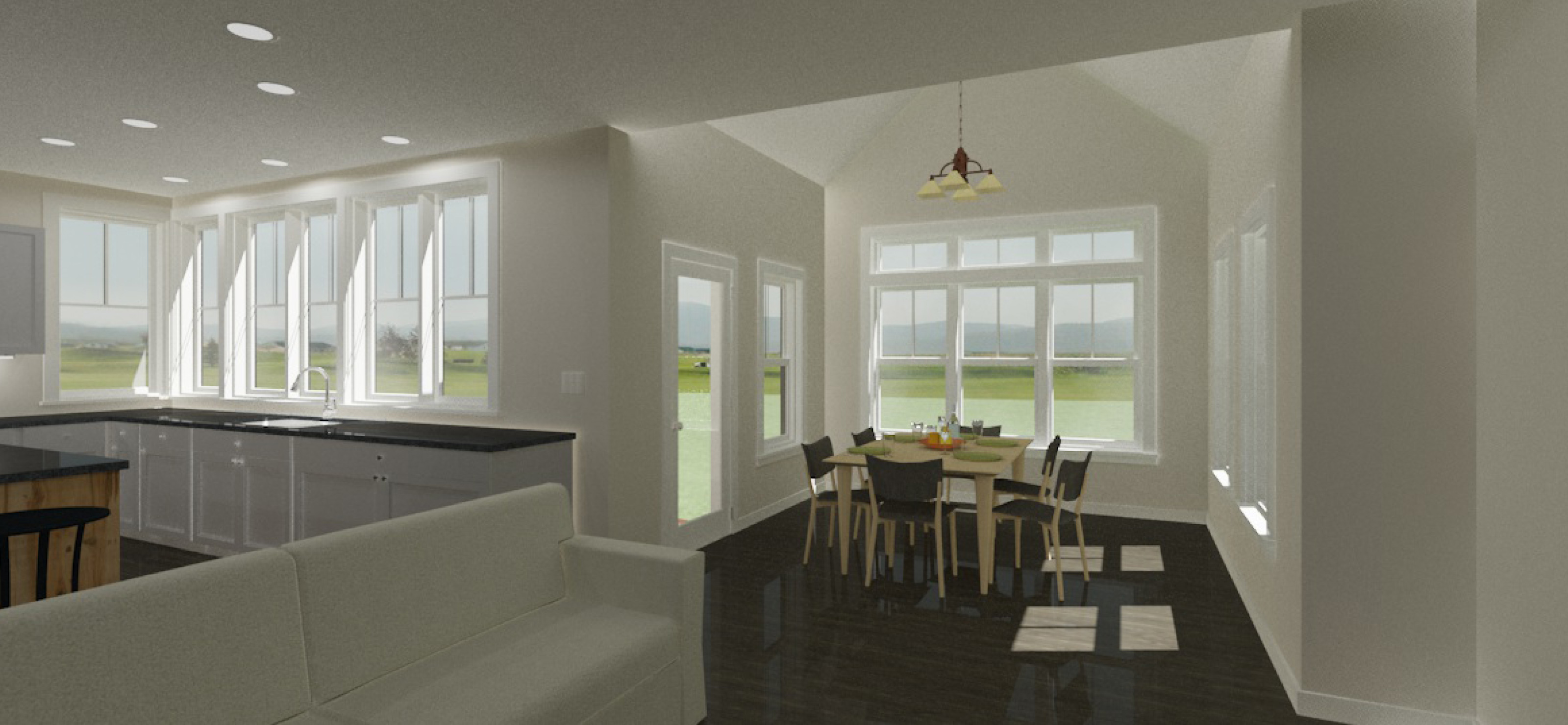 White Kitchen/Dining Room with Lots of Windows for natural light
